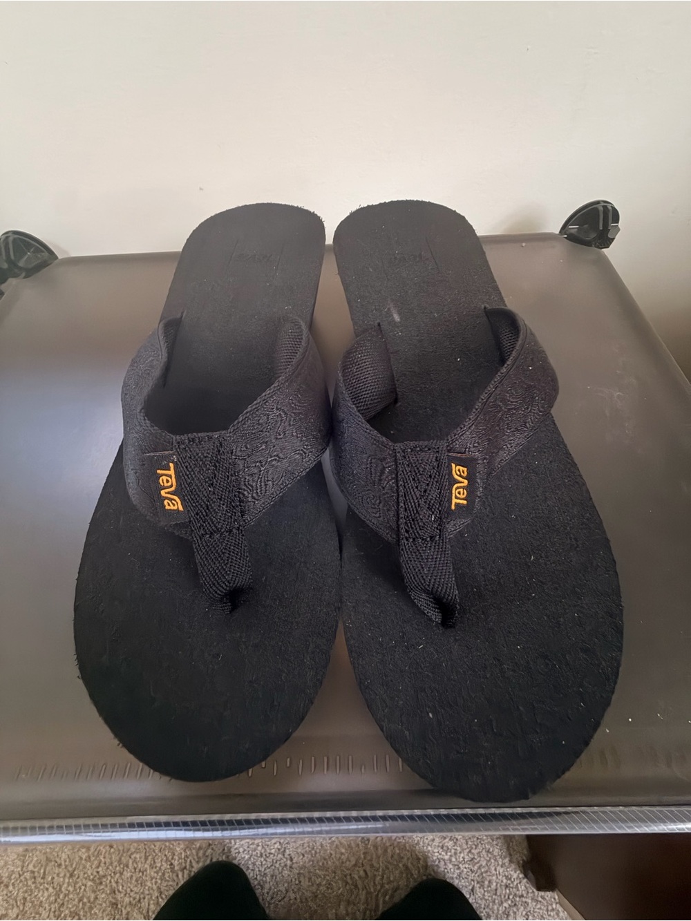 Teva Black Flip-Flop Sandals with Orange Logo